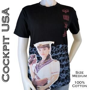 Cockpit USA Womens Graphic Tee Medium Chinese Navy Sailor Appliqué Streetwear